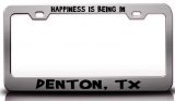 HAPPINESS IS BEING IN DENTON, TX USA Canada Steel License Plate Frame Tag Holder Chrome